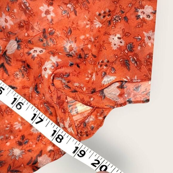 French Connection Midi‎ Sz 12 Sheer Chiffon Tea Flutter Sleeve Dress Pumpkin - Picture 10 of 12